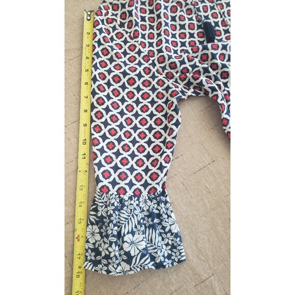 Tommy Bahama Geo Floral Tunic Blouse Cotton Split Neck Medium Tie Tassels Blue - Picture 16 of 16